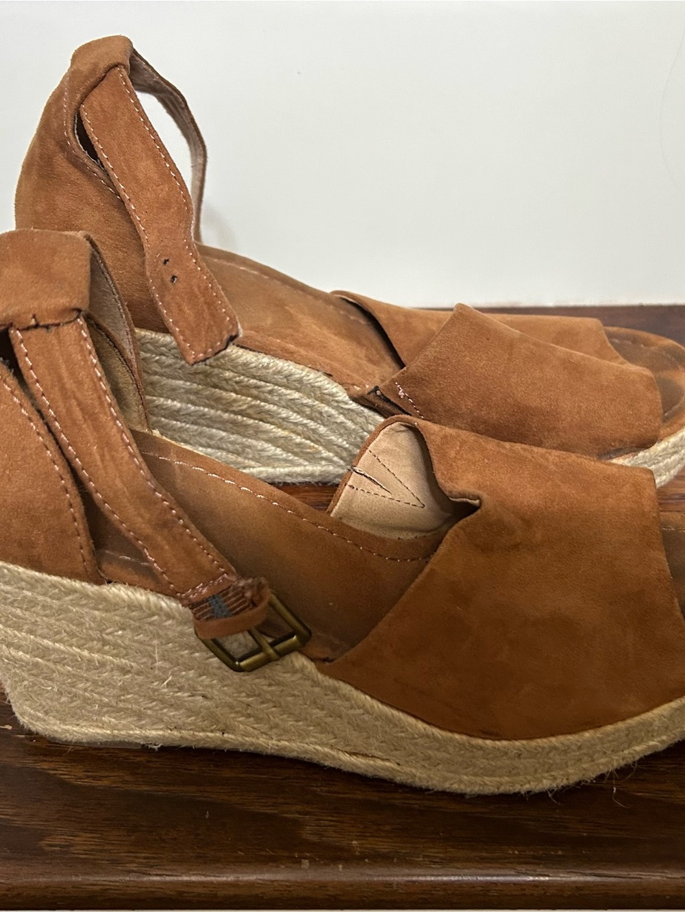 Universal Thread Tan Suede Espadrille Wedge Sandals with Ankle Buckle